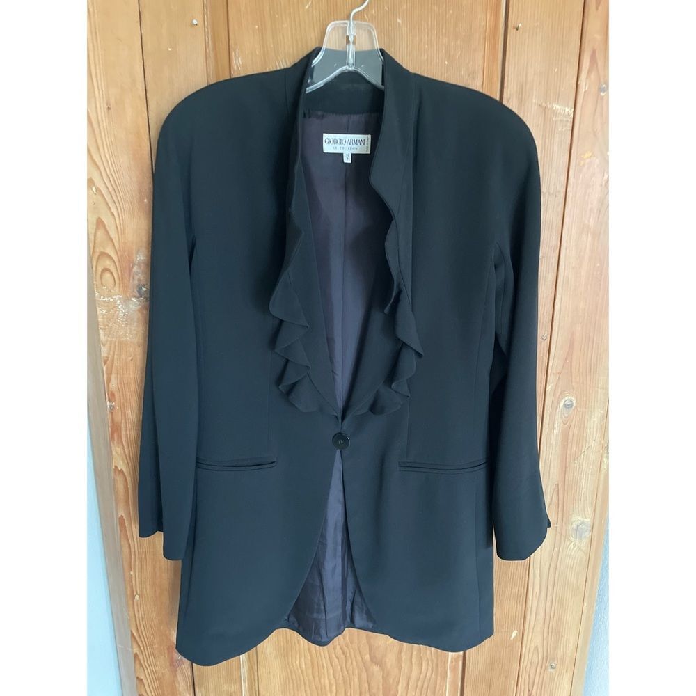 Vintage Giorgio Armani Black Ruffled lapel Blazer